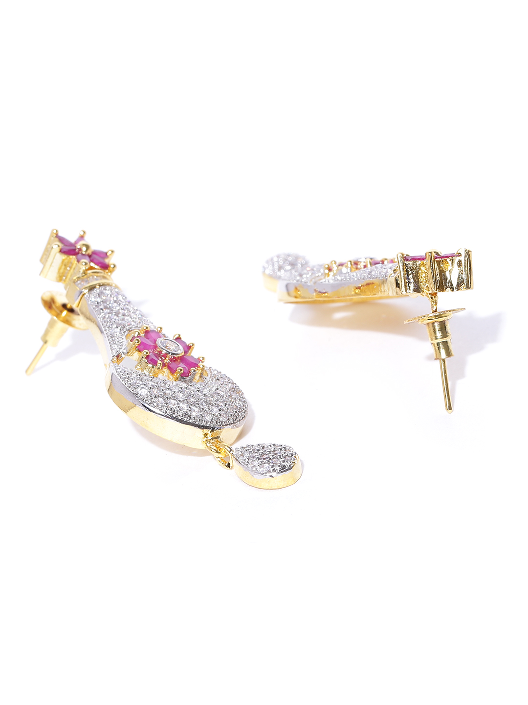 YouBella Magenta Gold-Plated Stone-Studded Drop Earrings
